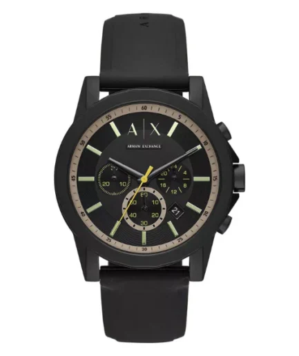 Armani Exchange Outerbanks Black Silicone Strap Black Dial Chronograph Quartz Watch for Gents – AX1343