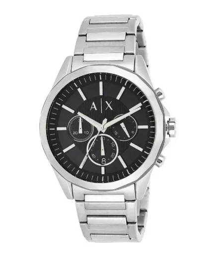 Armani Exchange Silver Stainless Steel Black Dial Chronograph Quartz Watch for Gents – AX2600