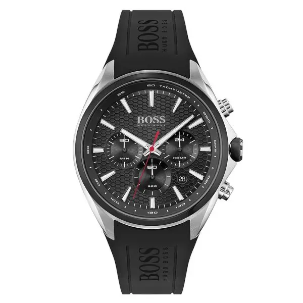 HUGO BOSS Sport Black Silicone Strap Black Dial Chronograph Quartz Watch for Gents – 1513855 - Image 3