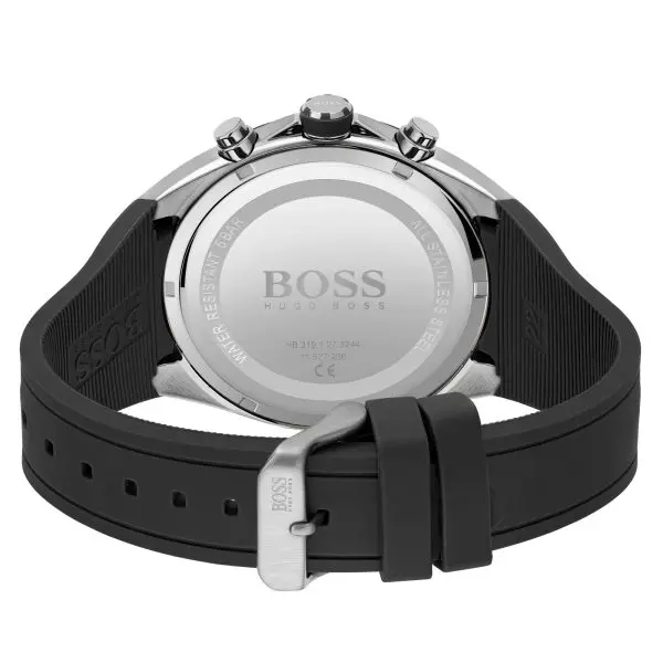 HUGO BOSS Sport Black Silicone Strap Black Dial Chronograph Quartz Watch for Gents – 1513855 - Image 4
