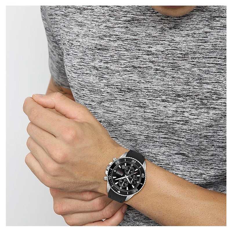 HUGO BOSS Admiral Black Silicone Strap Black Dial Chronograph Quartz Watch for Gents – 1513912 - Image 5