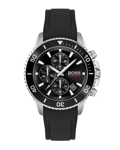 HUGO BOSS Admiral Black Silicone Strap Black Dial Chronograph Quartz Watch for Gents – 1513912
