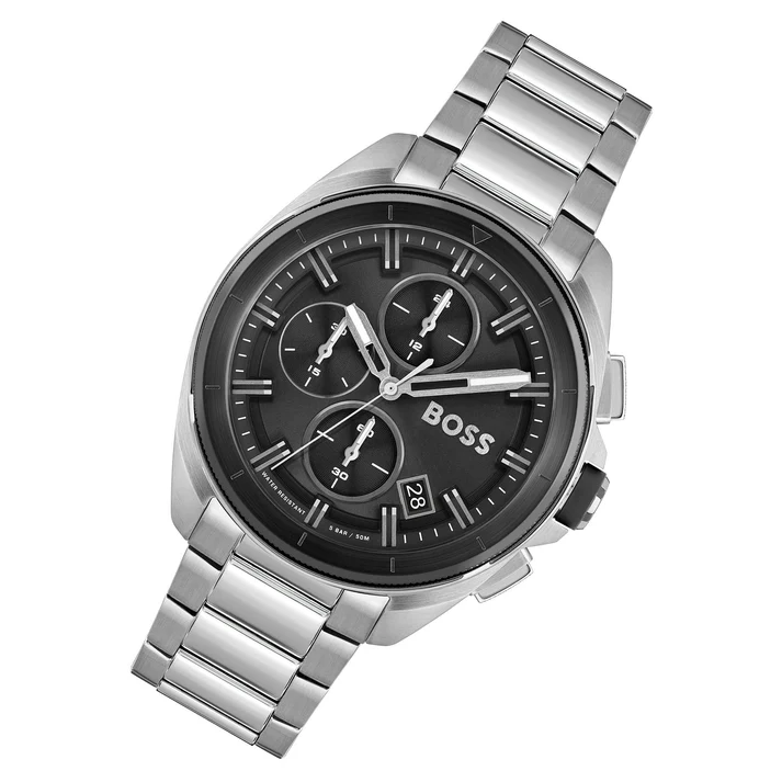 HUGO BOSS Volane Silver Stainless Steel Black Dial Chronograph Quartz Watch for Gents – 1513949 - Image 3