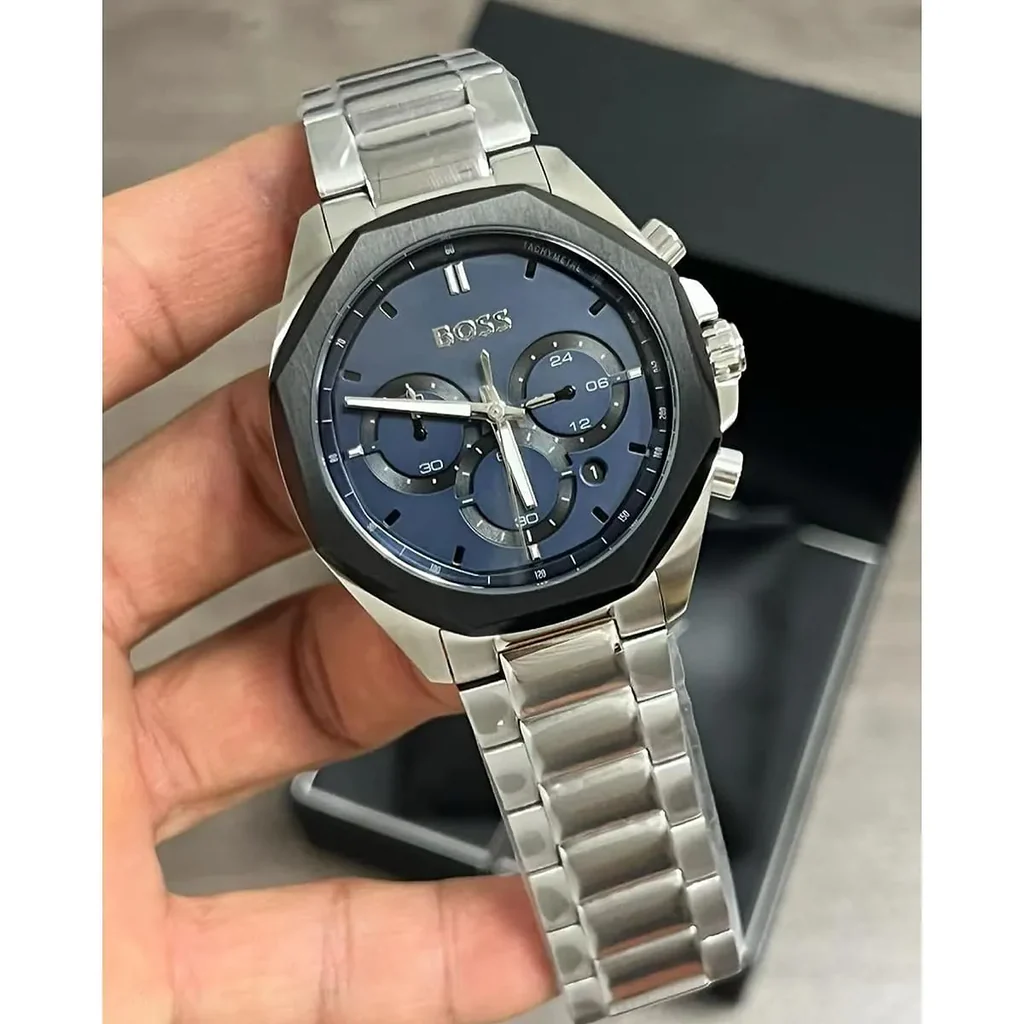 Hugo Boss Cloud Silver Stainless Steel Blue Dial Chronograph Quartz Watch for Gents – 1514015 - Image 3