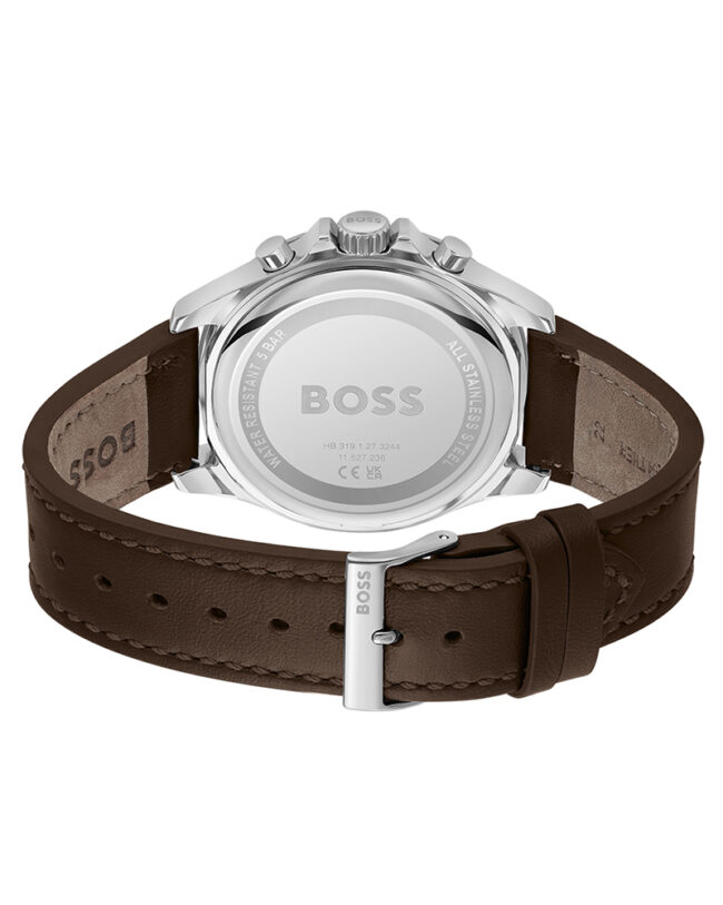 Hugo Boss Troper Brown Leather Strap Green Dial Chronograph Quartz Watch for Gents – 1514098 - Image 2