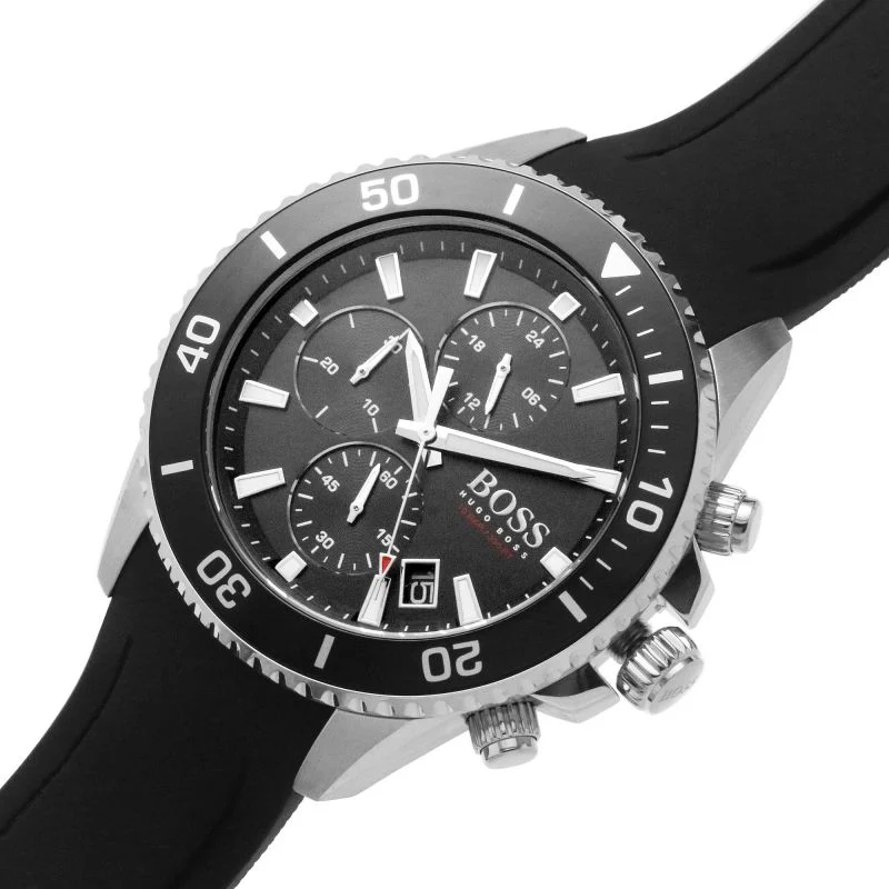 HUGO BOSS Admiral Black Silicone Strap Black Dial Chronograph Quartz Watch for Gents – 1513912 - Image 3