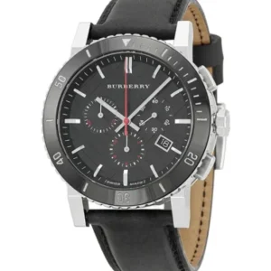 Burberry Black Leather Strap Black Dial Chronograph Quartz Watch for Gents – BU9382