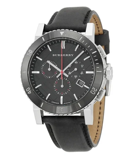 Burberry Black Leather Strap Black Dial Chronograph Quartz Watch for Gents – BU9382