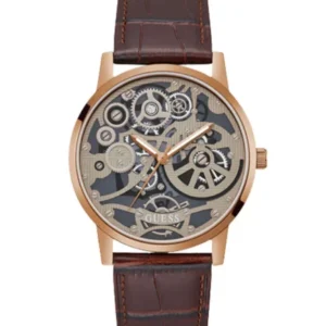 Guess Men’s Quartz Brown Leather Strap Light Brown Dial 42mm Watch GW0570G2