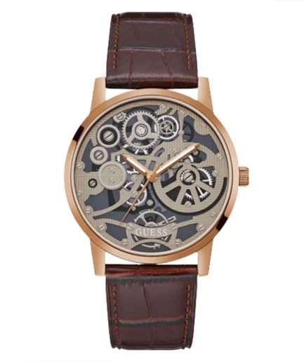 Guess Men’s Quartz Brown Leather Strap Light Brown Dial 42mm Watch GW0570G2