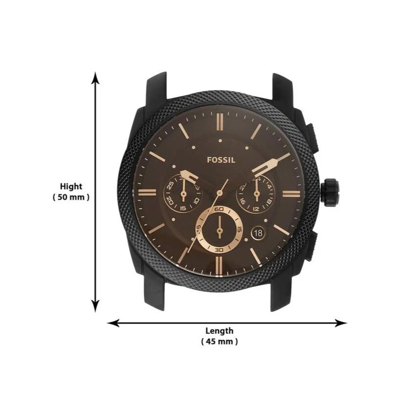 Fossil Machine Black Leather Strap Brown Dial Chronograph Quartz Watch for Gents – FS5586 - Image 5
