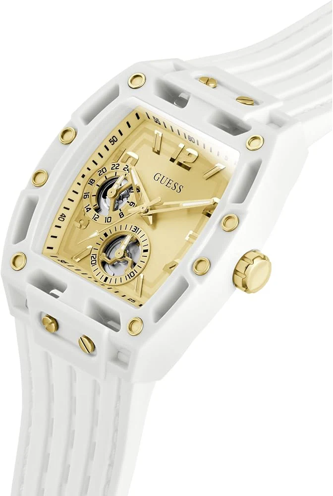 Guess Men’s Quartz White Silicone Strap Champagne Dial 42mm Watch GW0499G5 - Image 5