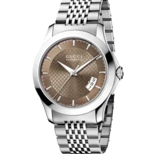 Gucci G-Timeless Silver Stainless Steel Brown Diamond Dial Automatic Watch for Gents – YA126412
