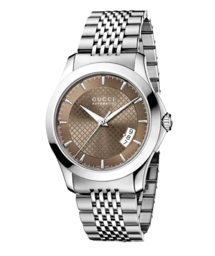 Gucci G-Timeless Silver Stainless Steel Brown Diamond Dial Automatic Watch for Gents – YA126412