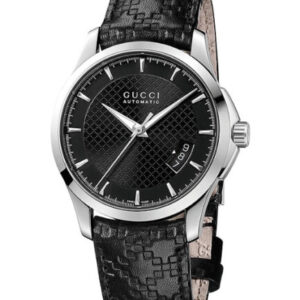 Gucci G-Timeless Black Leather Strap Black Diamond Dial Automatic Watch for Gents – YA126413