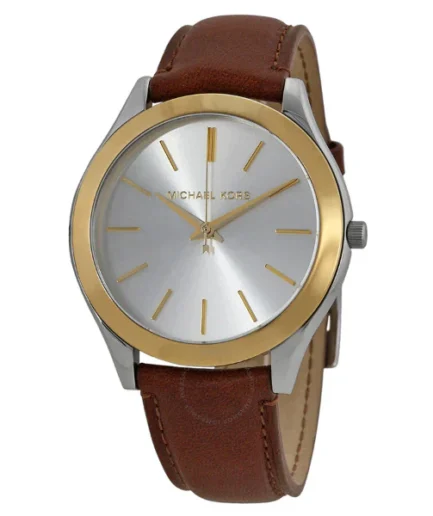 Michael Kors Slim Runway Brown Leather Strap Silver Dial Quartz Watch for Ladies – MK2259