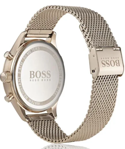 HUGO BOSS Companion Rose Gold Mesh Bracelet Black Dial Chronograph Quartz Watch for Gents – 1513548 - Image 2