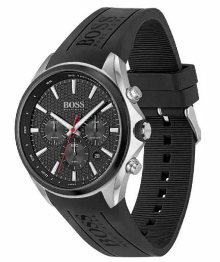 HUGO BOSS Sport Black Silicone Strap Black Dial Chronograph Quartz Watch for Gents – 1513855 - Image 2