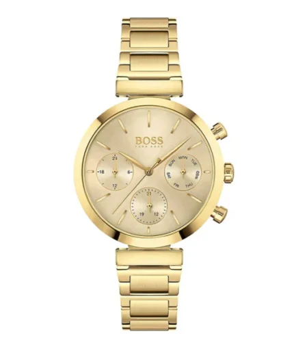 HUGO BOSS Flawless Gold Mesh Bracelet Gold Dial Chronograph Quartz Watch for Ladies – 1502532