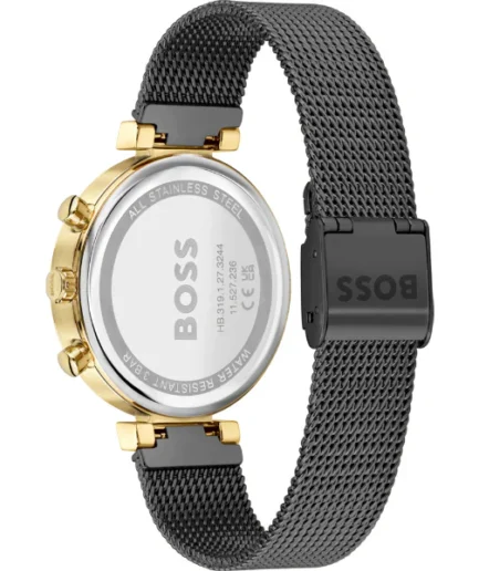 HUGO BOSS Flawless Black Mesh Bracelet Black Dial Chronograph Quartz Watch for Ladies – 1502627 - Image 2