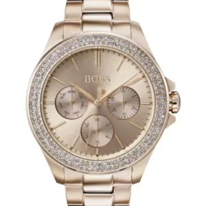HUGO BOSS Premiere Gold Stainless Steel Gold Dial Quartz Watch for Ladies – 1502443