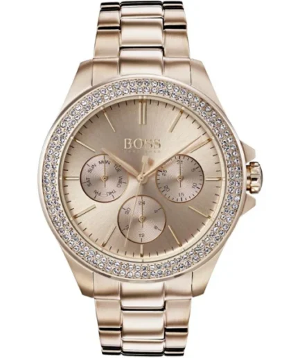 HUGO BOSS Premiere Gold Stainless Steel Gold Dial Quartz Watch for Ladies – 1502443