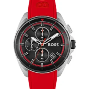 HUGO BOSS Volane Red Silicone Strap Black Dial Chronograph Quartz Watch for Gents – 1513959