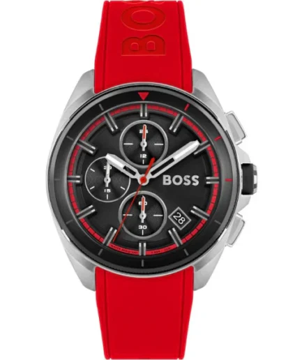 HUGO BOSS Volane Red Silicone Strap Black Dial Chronograph Quartz Watch for Gents – 1513959