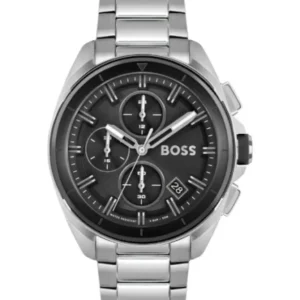 HUGO BOSS Volane Silver Stainless Steel Black Dial Chronograph Quartz Watch for Gents – 1513949