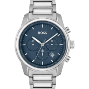 HUGO BOSS Trace Silver Stainless Steel Blue Dial Chronograph Quartz Watch for Gents – 1514007