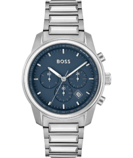 HUGO BOSS Trace Silver Stainless Steel Blue Dial Chronograph Quartz Watch for Gents – 1514007
