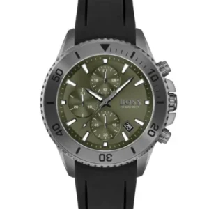 HUGO BOSS Admiral Black Silicone Strap Green Dial Chronograph Quartz Watch for Gents – 1513967