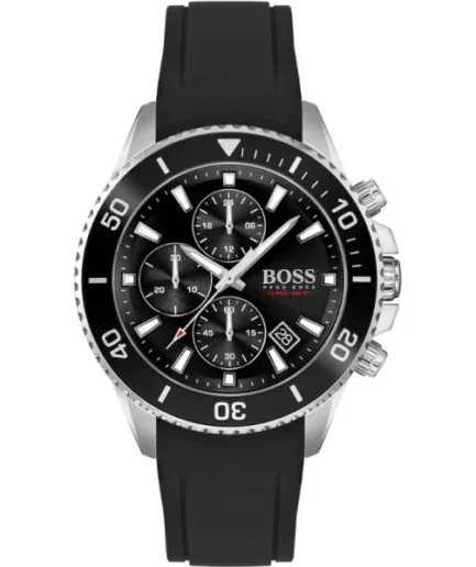 HUGO BOSS Admiral Black Silicone Strap Black Dial Chronograph Quartz Watch for Gents – 1513912