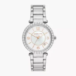 Michael Kors Parker Lux Silver Stainless Steel Mother Of Pearl Dial Quartz Watch for Ladies – MK-4694