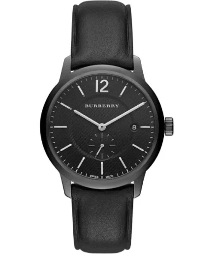 Burberry The Classic Black Leather Strap Black Dial Quartz Watch for Gents – BU10003