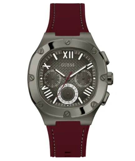 Guess Red Silicone Strap Grey Dial Chronograph Quartz Watch for Gents – GW0571G4
