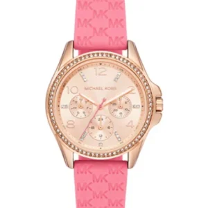 Michael Kors Pilot Pink Silicone Strap Rose Gold Dial Quartz Watch for Ladies – MK7375
