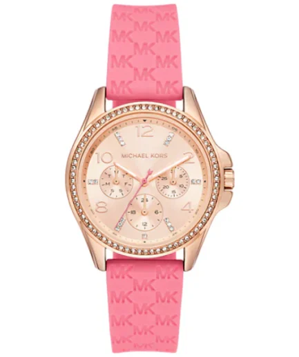 Michael Kors Pilot Pink Silicone Strap Rose Gold Dial Quartz Watch for Ladies – MK7375