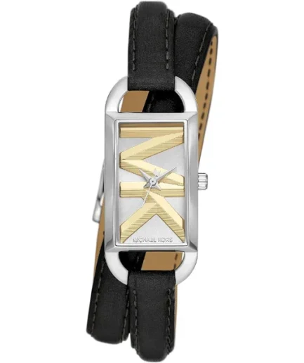 Michael Kors Empire Black Leather Strap Silver Dial Quartz Watch for Ladies – MK4722