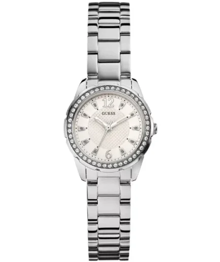 Guess Silver Stainless Steel White Dial Quartz Watch for Ladies – W0445L1