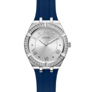Guess Blue Silicone Strap Silver Dial Quartz Watch for Ladies – GW0034L5