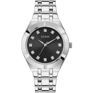 Guess Silver Stainless Steel Black Dial Quartz Watch for Ladies – GW0114L1