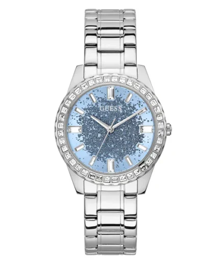 Guess Glitter Burst Silver Stainless Steel Blue Dial Quartz Watch for Ladies – GW0405L1