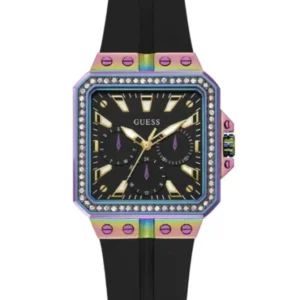 Guess Libra Black Silicone Strap Black Dial Quartz Watch for Ladies – GW0618L3