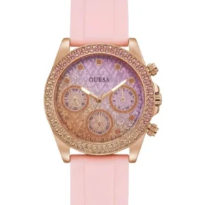 Guess Pink Silicone Strap Pink Dial Quartz Watch for Ladies – GW0032L4