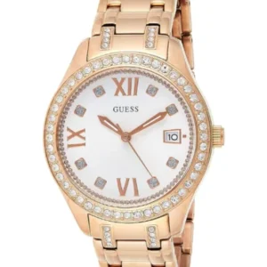 Guess Gold Stainless Steel White Dial Quartz Watch for Ladies – W0848L3