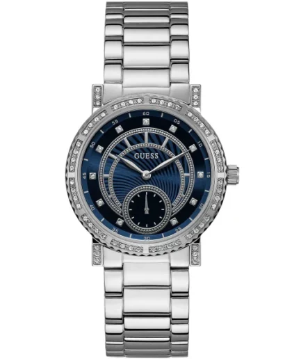 Guess Silver Stainless Steel Blue Dial Quartz Watch for Ladies – W1006L1