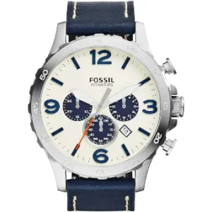 Fossil Nate Blue Leather Strap Cream Dial Quartz Watch for Gents – JR1480