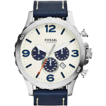 Fossil Nate Blue Leather Strap Cream Dial Quartz Watch for Gents – JR1480