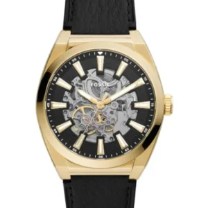 Fossil Everett Black Leather Strap Black Dial Automatic Watch for Gents – ME3208